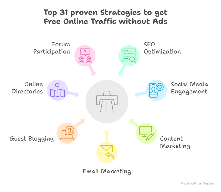 Best 31 proven strategies to get free traffic online without ads - visual selection
